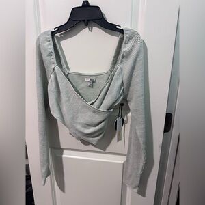 Amuse Society Light Sage Ribbed Wrap Crop Top